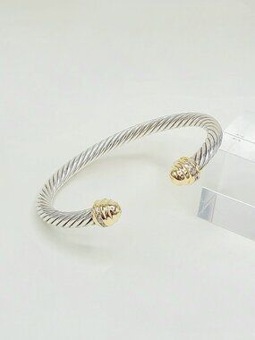 David Yurman Cable Gold Dome Bracelet w/ 18K Gold & White Diamonds - Size Small